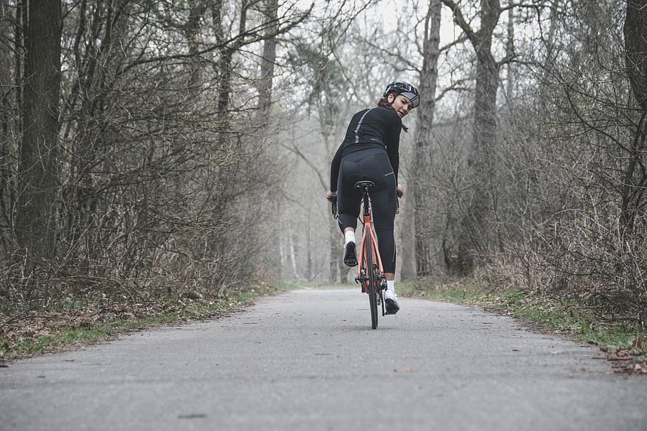 person riding bike, vehicle, bicycle, transportation, human, wheel, HD wallpaper