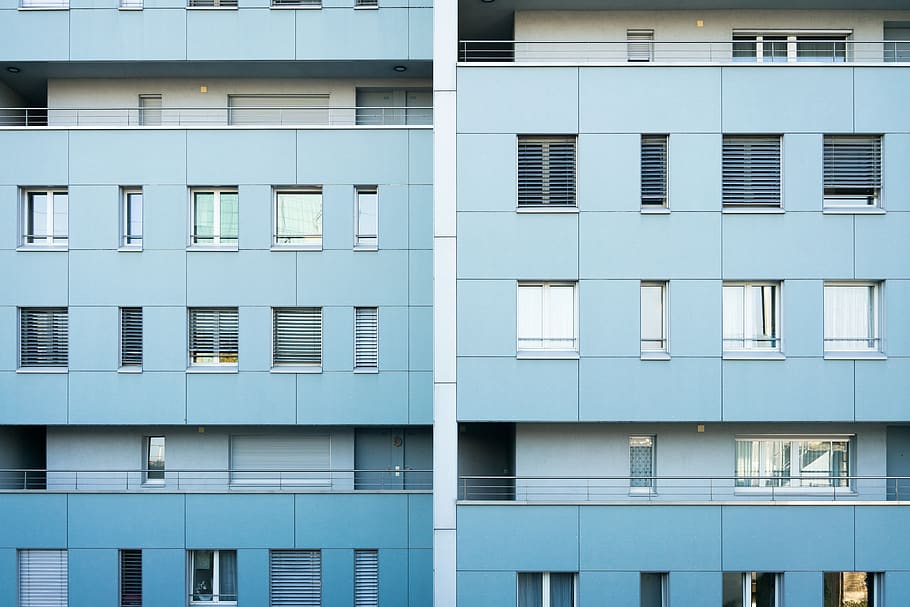 blue concrete building, building exterior, built structure, architecture HD wallpaper