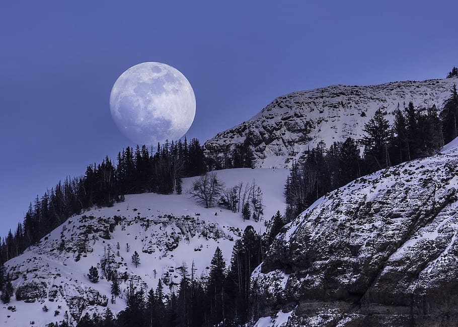 moon, full, nature, landscape, mount, mountain, mountainous HD wallpaper