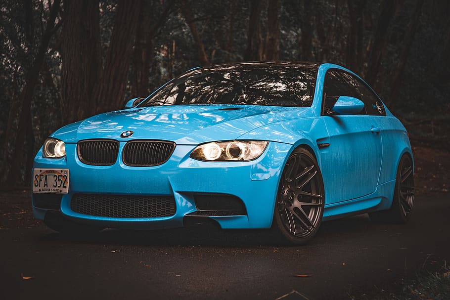 blue BMW coupe, car, vehicle, automobile, transportation, machine HD wallpaper