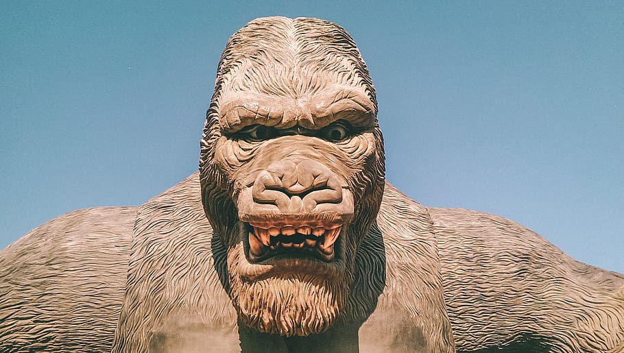 gorilla statue, clear sky, day, representation, people, art and craft HD wallpaper