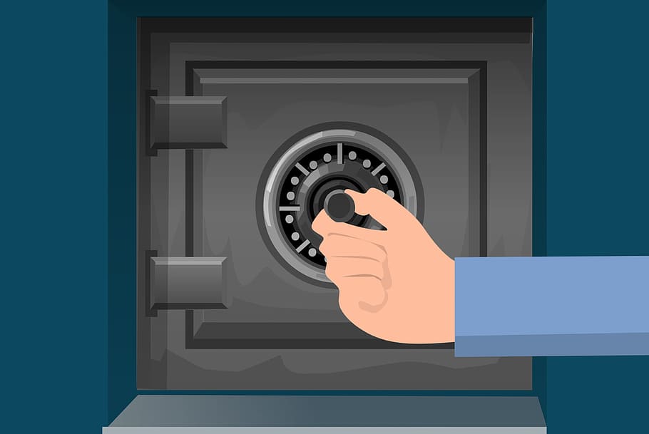 Illustration of a safe being opened or unlocked or tampered with