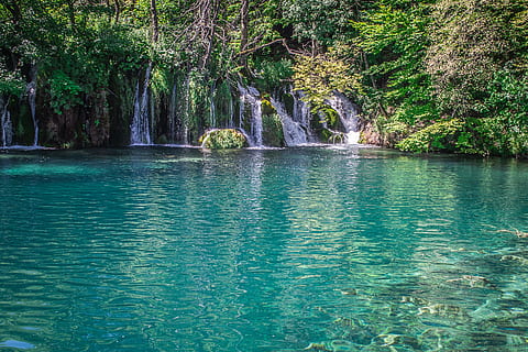 falls, nature, water, landscape, green, flowing, natural, scenery HD wallpaper
