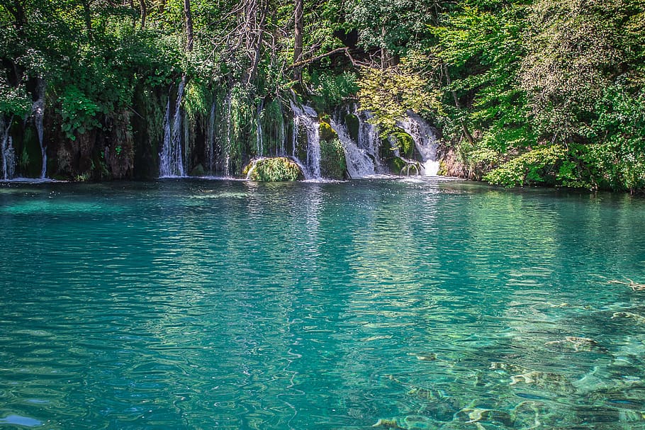 falls, nature, water, landscape, green, flowing, natural, scenery HD wallpaper
