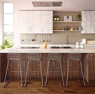 Four Gray Bar Stools in Front of Kitchen Countertop, architecture HD wallpaper