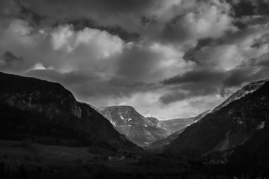 hiking, peak, snow, cloud, blackandwhite, mountain, landscape HD wallpaper