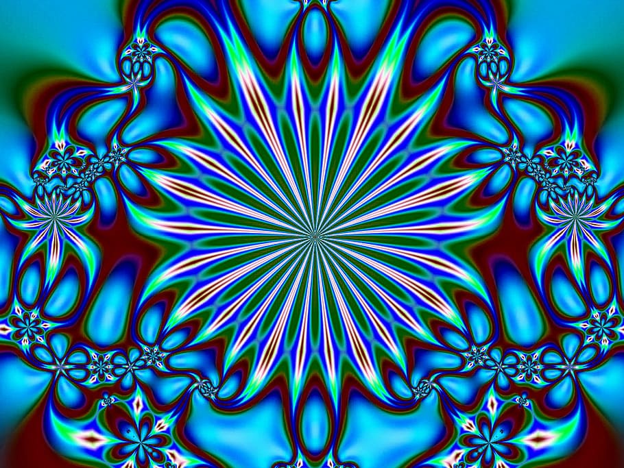 Fractal-based, symmetrical abstract patterned background design, HD wallpaper