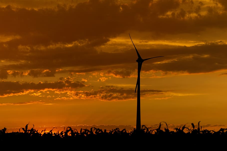 sunset, pinwheel, wind power, energy, environmental technology HD wallpaper