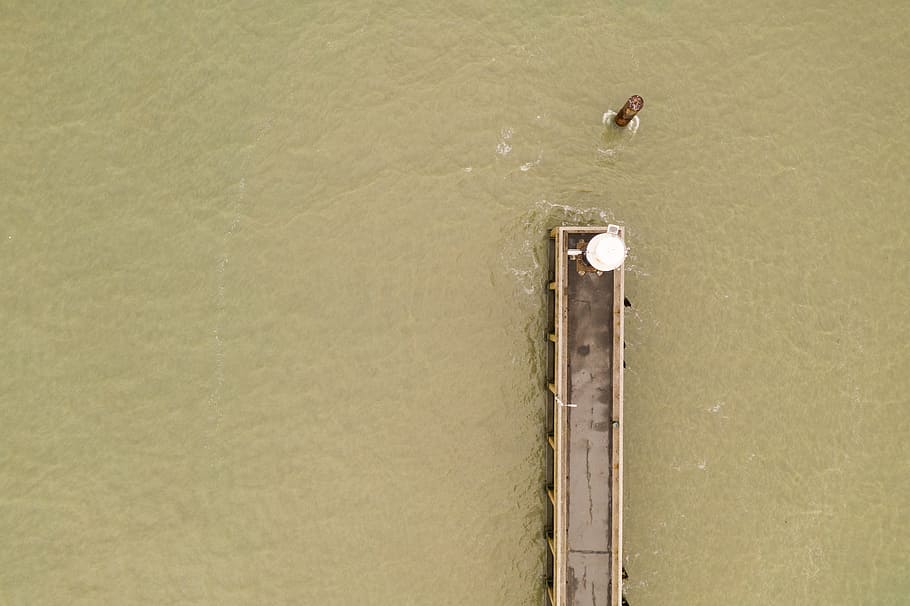 Aerial View of Dock on Beige Body of Water, beach, daylight, dji HD wallpaper