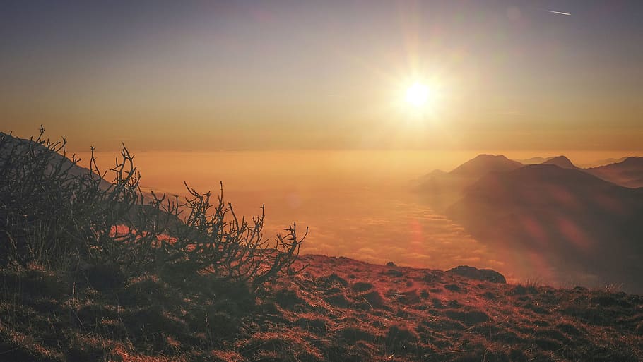 sunset, highland, view, mountain, nature, landscape, clouds HD wallpaper
