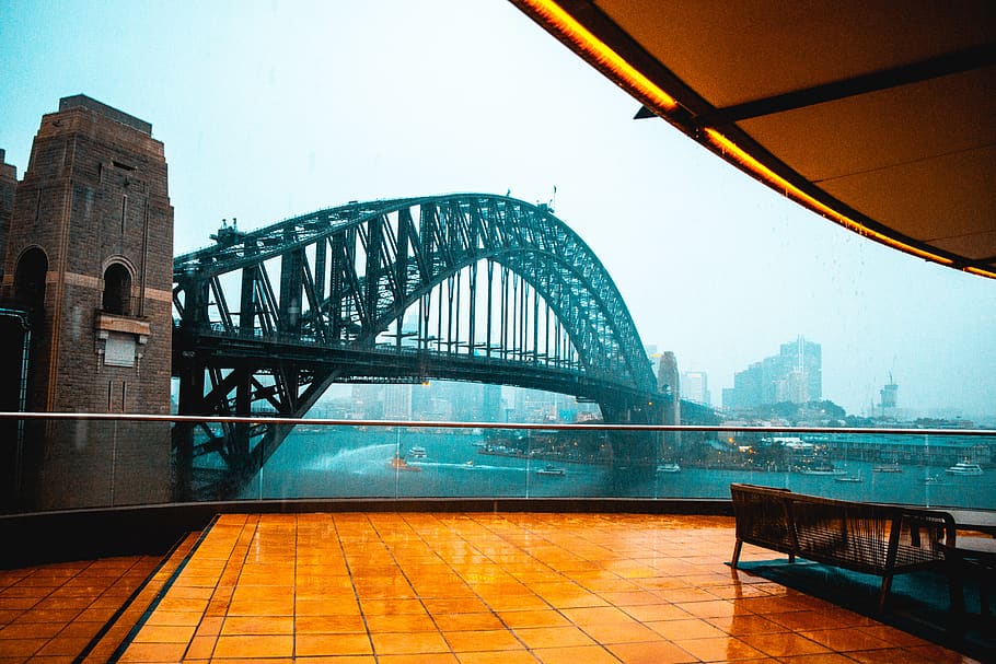 australia, sydney, Sydney Wet Weather, Rain in Harbor, Gloomy City, HD wallpaper