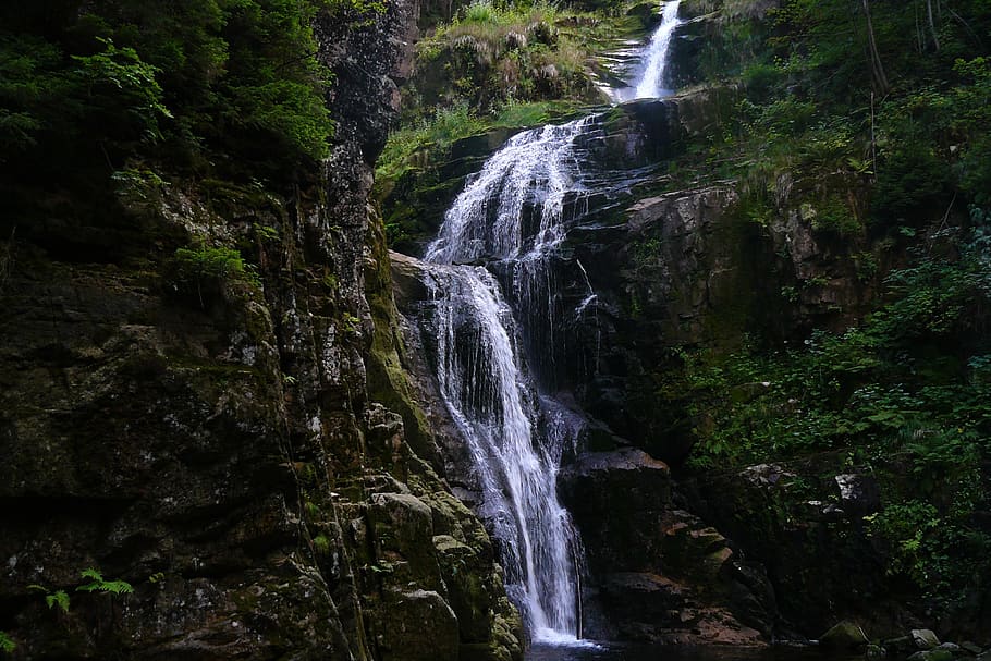 waterfall, landscape, nature, the river flows, mountains, scenics - nature HD wallpaper