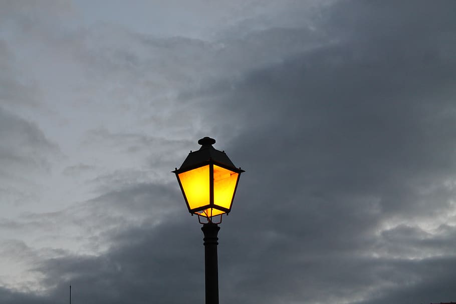 lamp, sky, night, clouds, light, lighting equipment, cloud - sky HD wallpaper