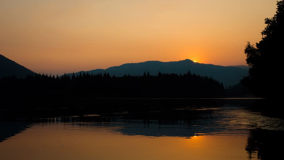river, sunset, evening, landscape, sky, twilight, reflection HD wallpaper