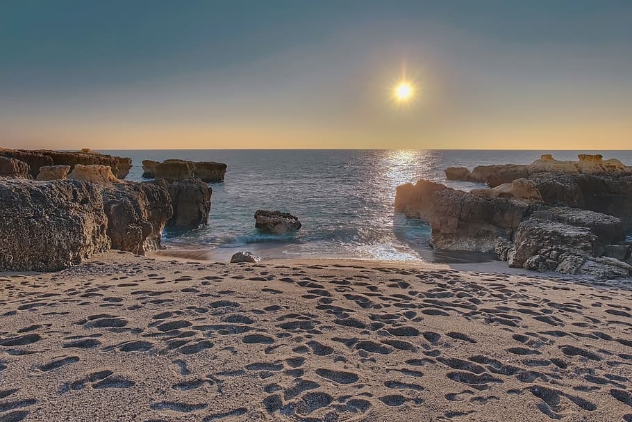 beach, sunset, hdr, ocean, sky, dusk, twilight, landscape, sand HD wallpaper