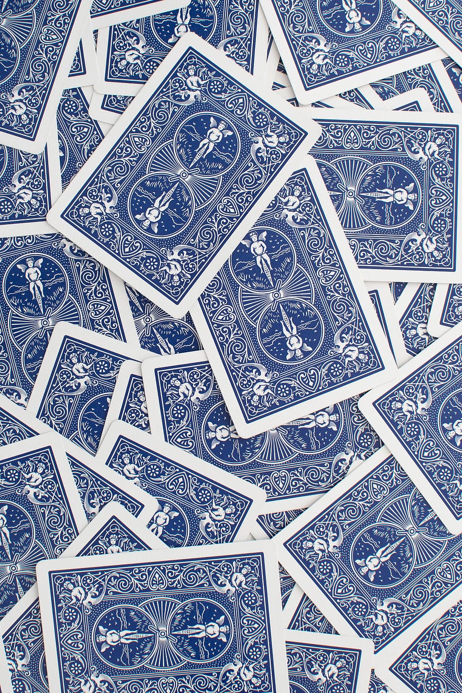 blue playing cards, pattern, backgrounds, full frame, design HD wallpaper