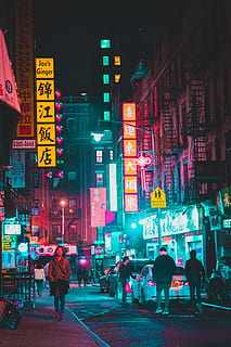 HD wallpaper: people on street between stores, nightlife, person, city ...