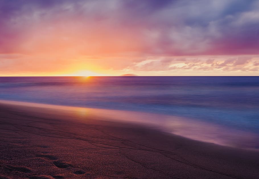 seashore during sunset, sky, cloud - sky, water, horizon over water HD wallpaper