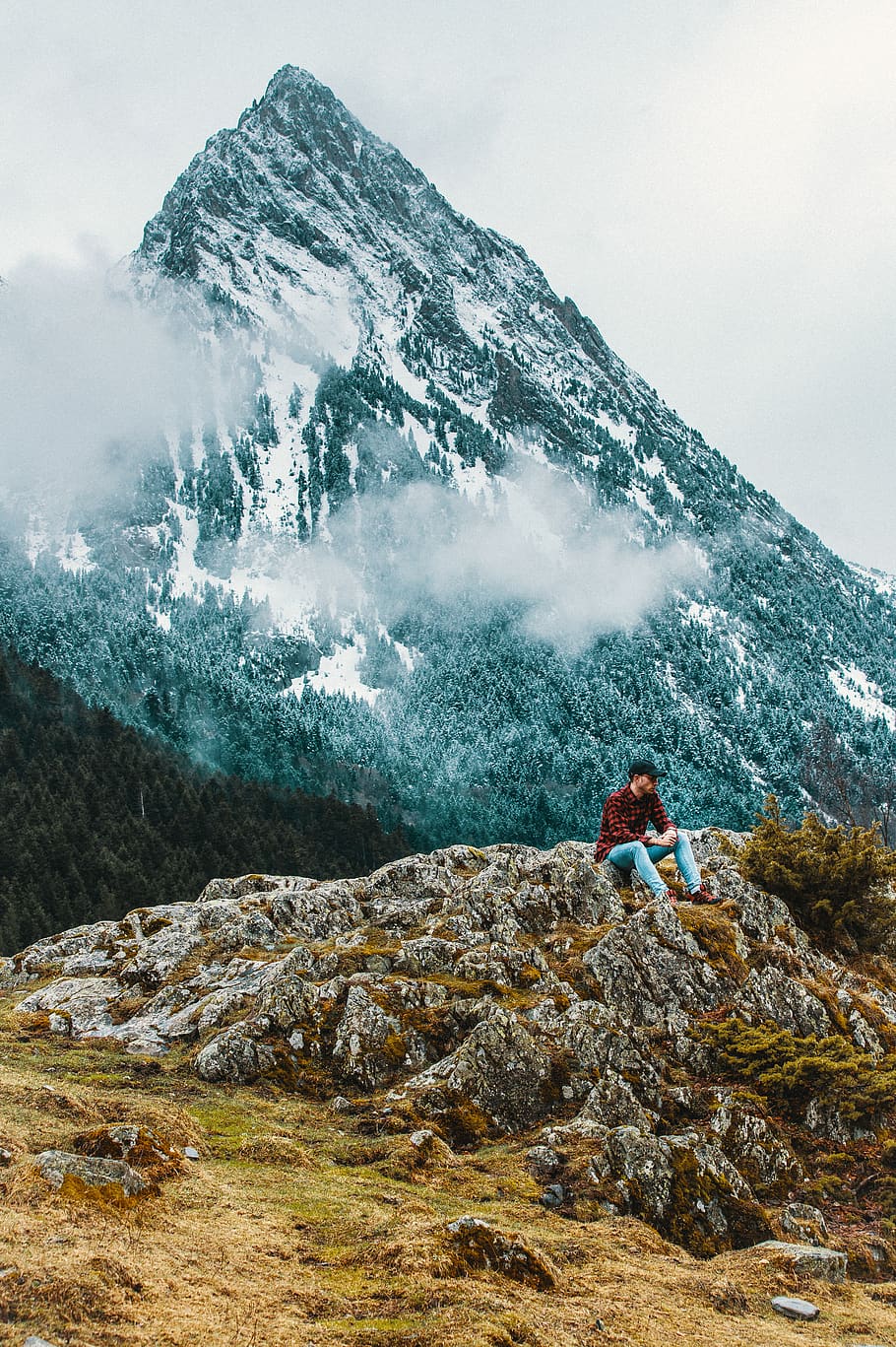 nature, outdoors, mountain, mountain range, person, human, ice HD wallpaper
