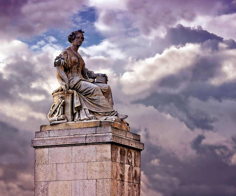 Person in White Dress Ceramic Statue Under Blue Cloudy Sky during Daytime HD wallpaper