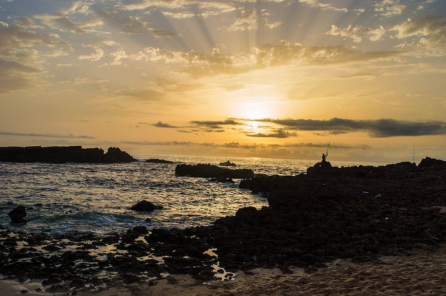 sunset, beach, sea, summer, sky, nature, coast, ocean, clouds HD wallpaper