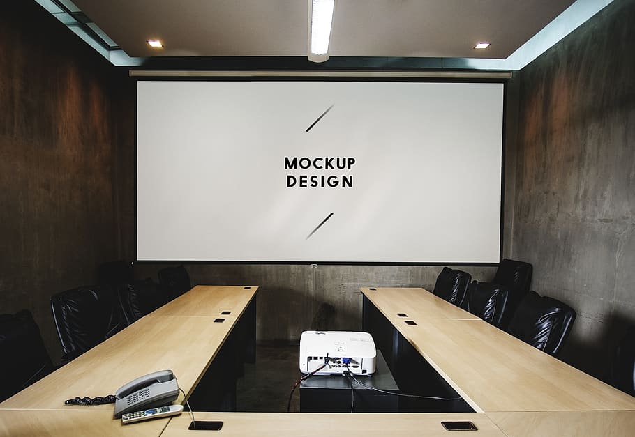 Empty Conference Room With Canvas Projector Monitor, boardroom