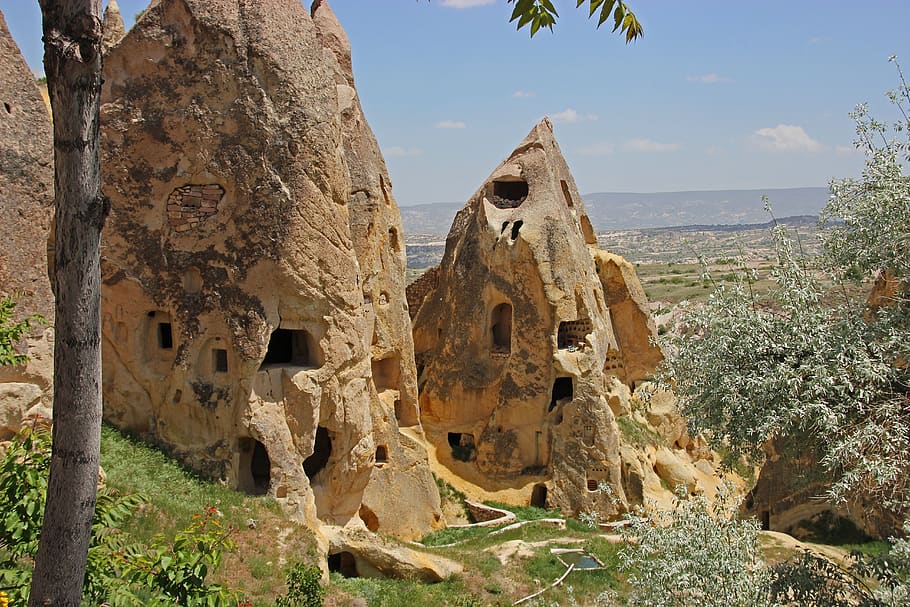 turkey, cappadocia, rock apartments, mountains, tufa, nature, HD wallpaper