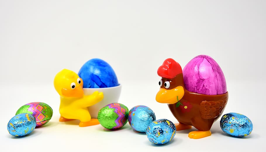 easter egg, chicks, chicken, egg cups, funny, colorful, spring HD wallpaper