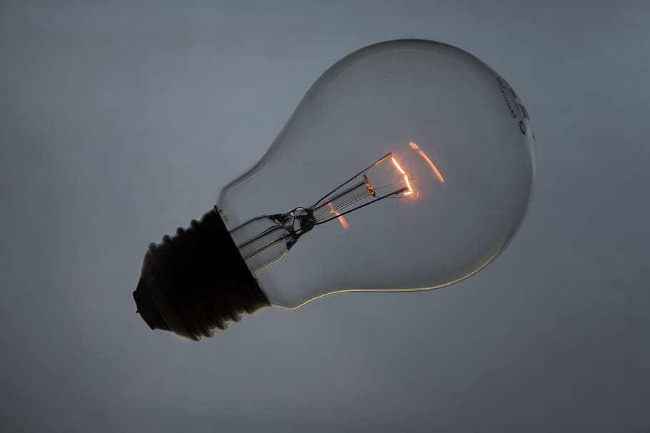 gray incandescent lamp photography, light bulb, lightbulb, filament HD wallpaper