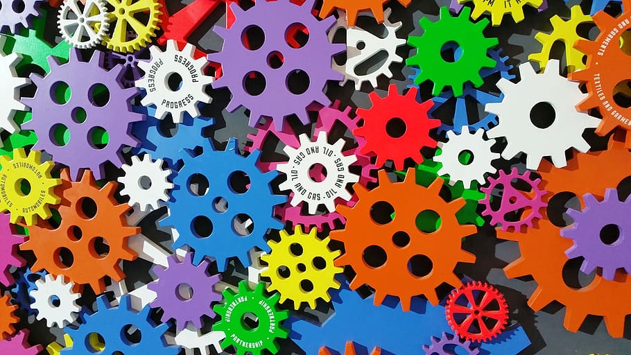 Colorful Toothed Wheels, art, cogs, colourful, creative, gears HD wallpaper