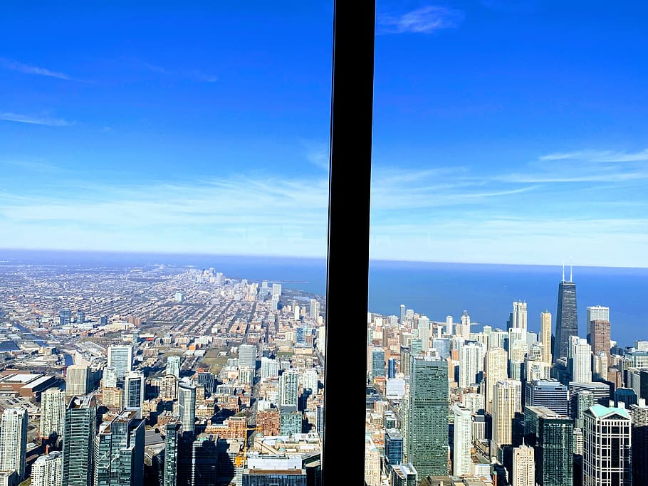 chicago, view, sears, sky view, skyscrapers, metropolitan, urban HD wallpaper
