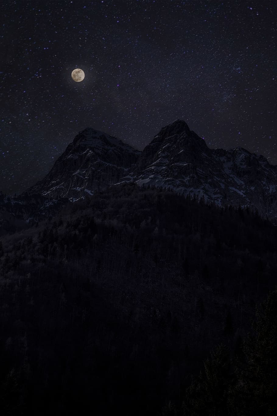 snow capped mountain during night time, outdoors, outer space HD wallpaper