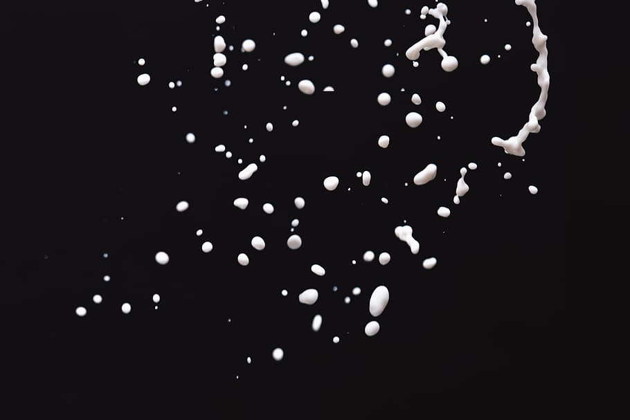 Splatter of White Liquid, black-and-white, dark, drops, falling HD wallpaper