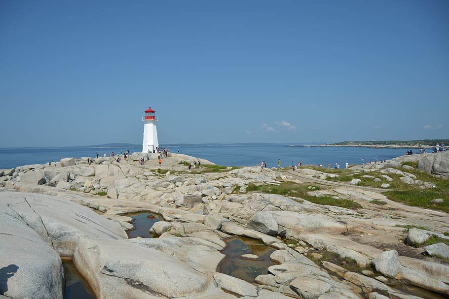 lighthouse, nova scotia, canada, sea, guidance, sky, water HD wallpaper
