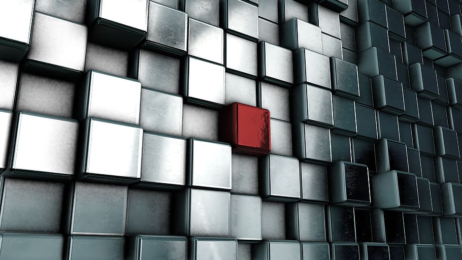 background, cube, metal, 3d, cubes, metallic, abstract, red, HD wallpaper