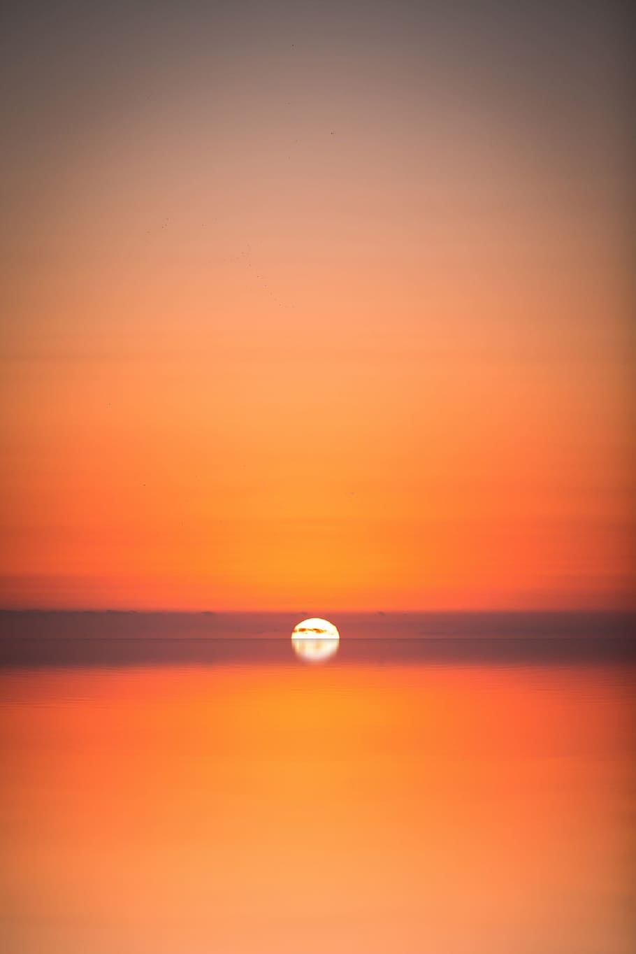 sunset on ocean, sunrise, orange, night, dark, horizon, lake, HD wallpaper