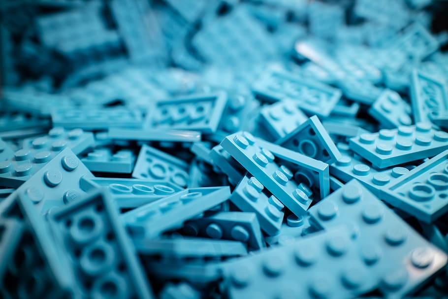 blue building block lot, selective focus, large group of objects HD wallpaper
