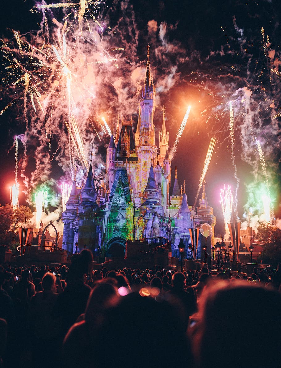 fireworks display, illuminated, architecture, group of people HD wallpaper