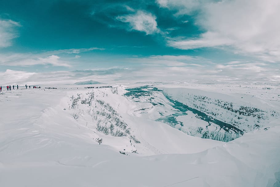 HD wallpaper: bird's-eye view of snow field under blue sky, mountain ...
