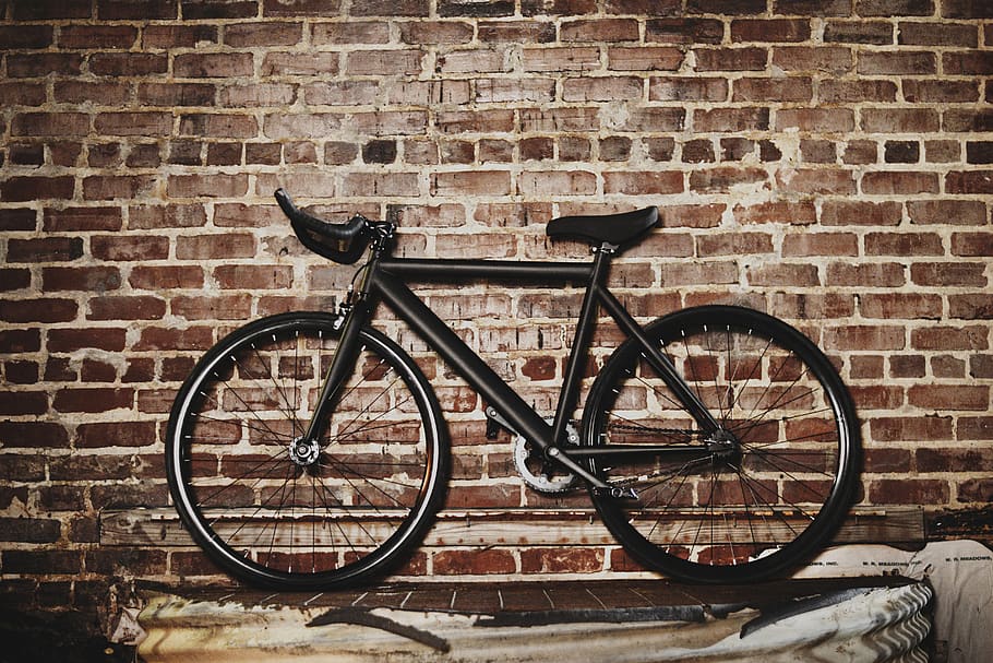 black bike, bicycle, brick wall, wall - building feature, transportation HD wallpaper