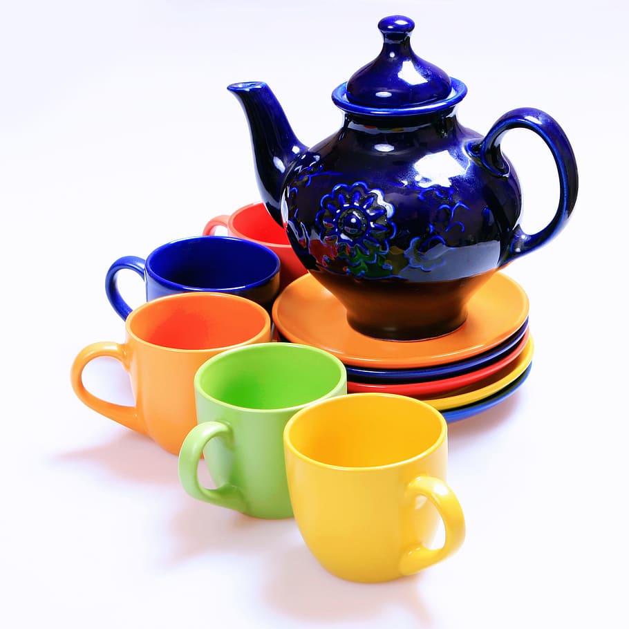 beverage, teapot, blue, bright, cafe, ceramic, clean, closeup HD wallpaper