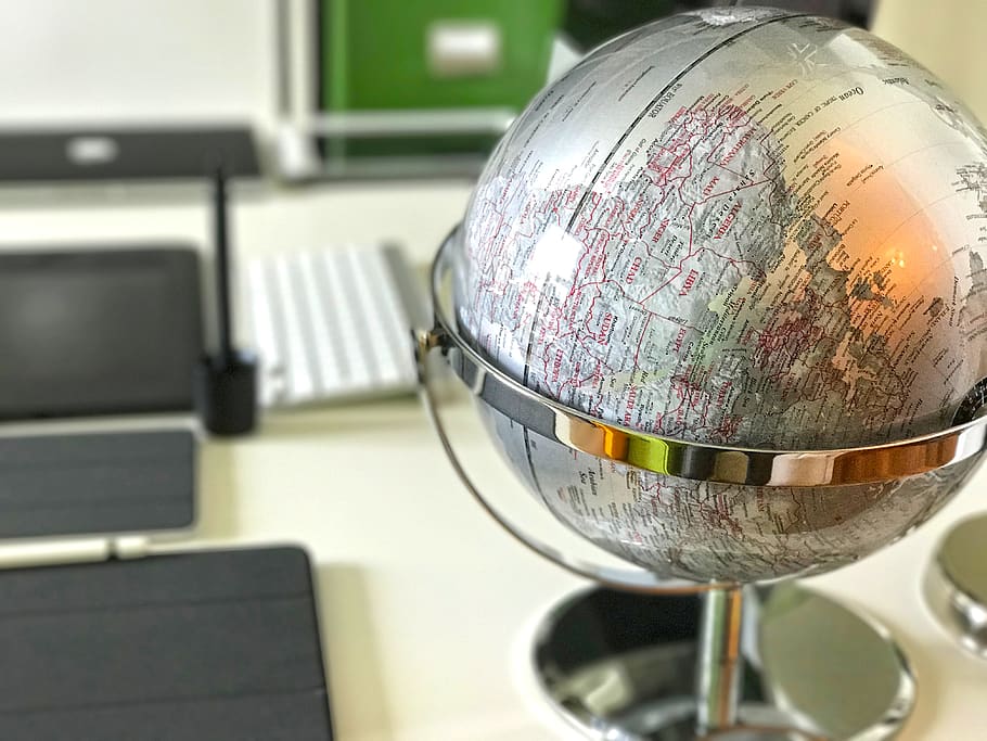 globe, desk, silver, indoors, globe - man made object, close-up HD wallpaper
