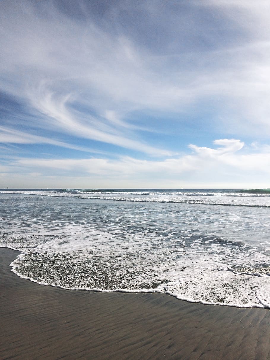 beach, landscape, blue, waves, sky, phone background, cover HD wallpaper