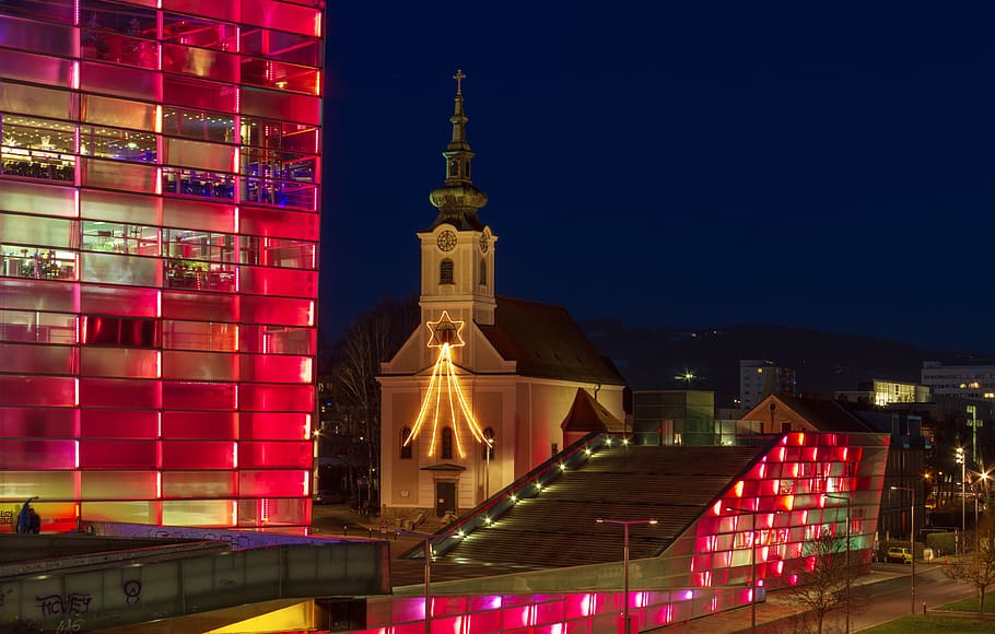 architecture, lights, night, building, lighting, christmas HD wallpaper