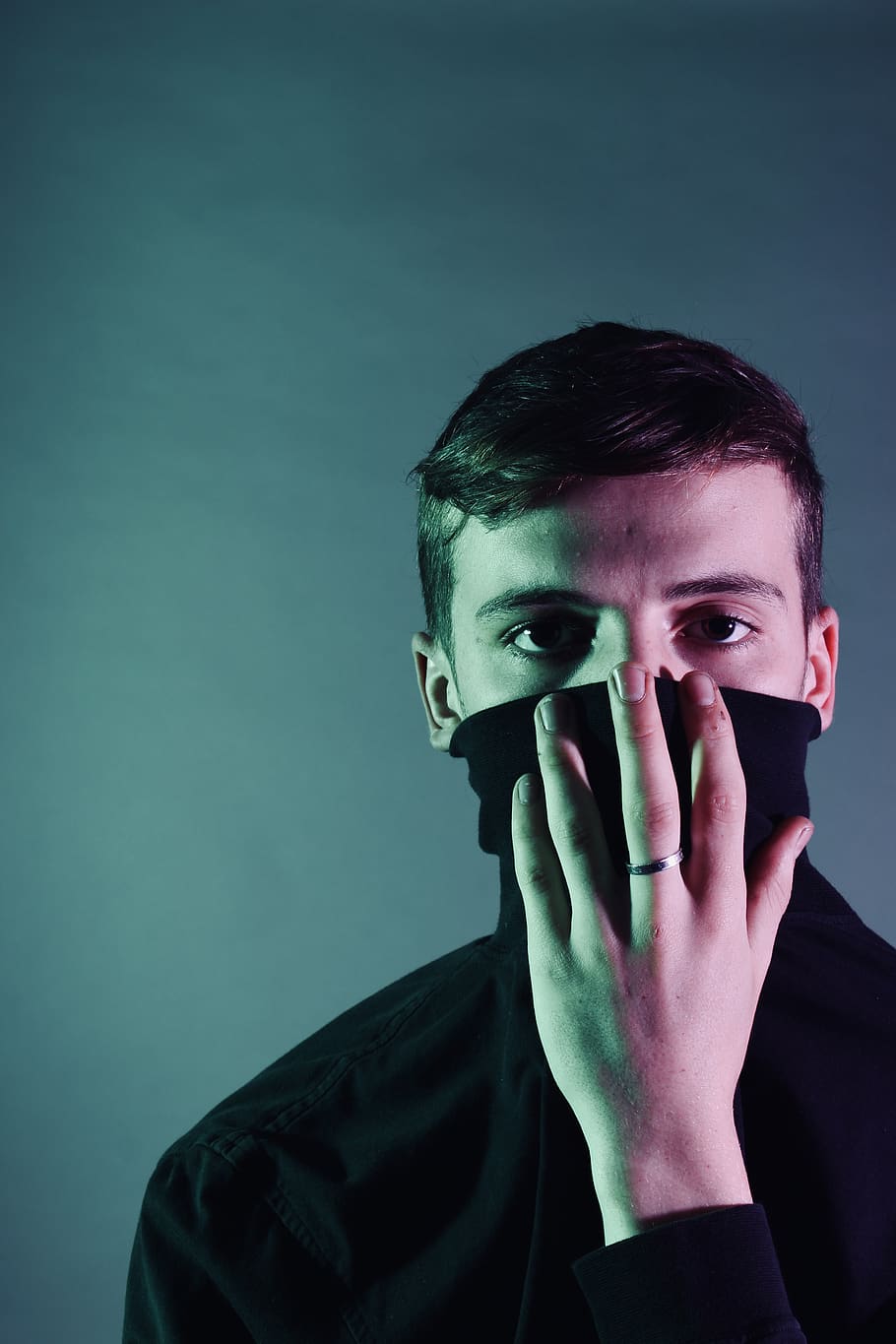 Man Holding Black Mask, close-up, colour, dark, eyes, facial expression HD wallpaper