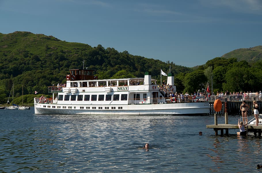 ambleside, windermere, lake, cumbria, england, boat, bathers, HD wallpaper