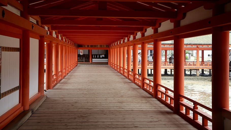 empty porch, building, architecture, corridor, temple, worship HD wallpaper