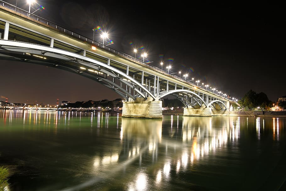 Lighted Bridge at Nightime, architecture, building, buildings HD wallpaper