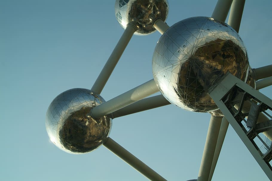 atomium, brussels, architecture, sky, metal, europe, structure HD wallpaper