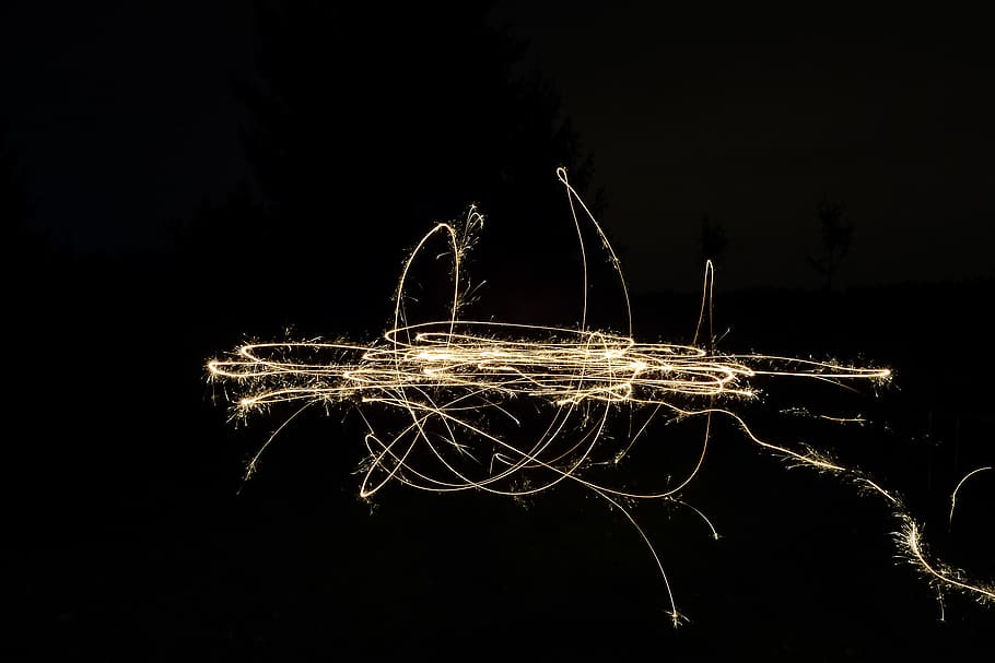 sparkler, night, illuminated, motion, long exposure, glowing HD wallpaper